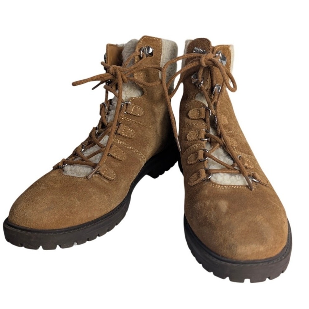 Marc Fisher Women's Leather Brown Suede‎ Boots Faux Fur Winter Fall Size 9.5